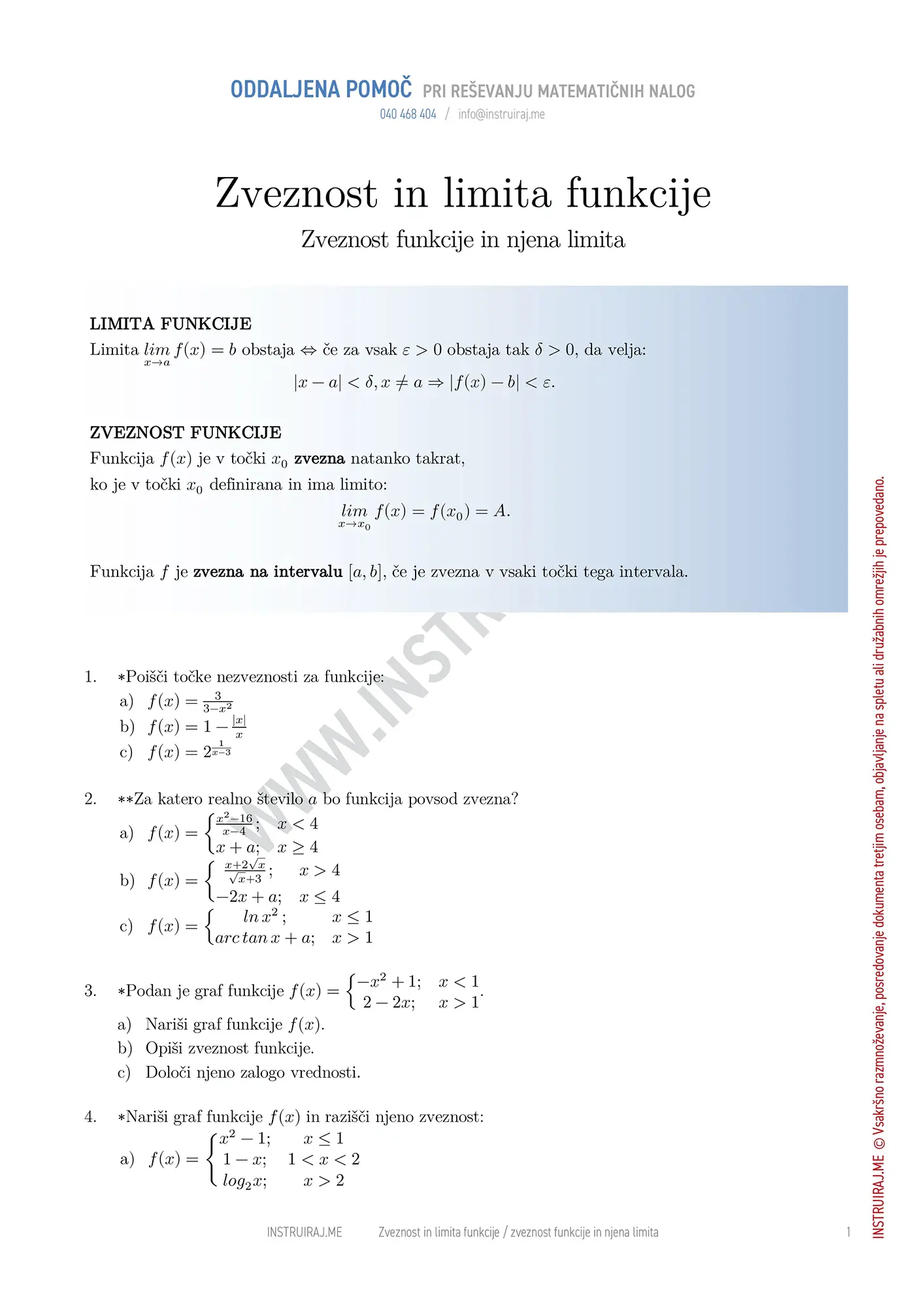 Zveznost in limita funkcije: Zveznost funkcije in njena limita