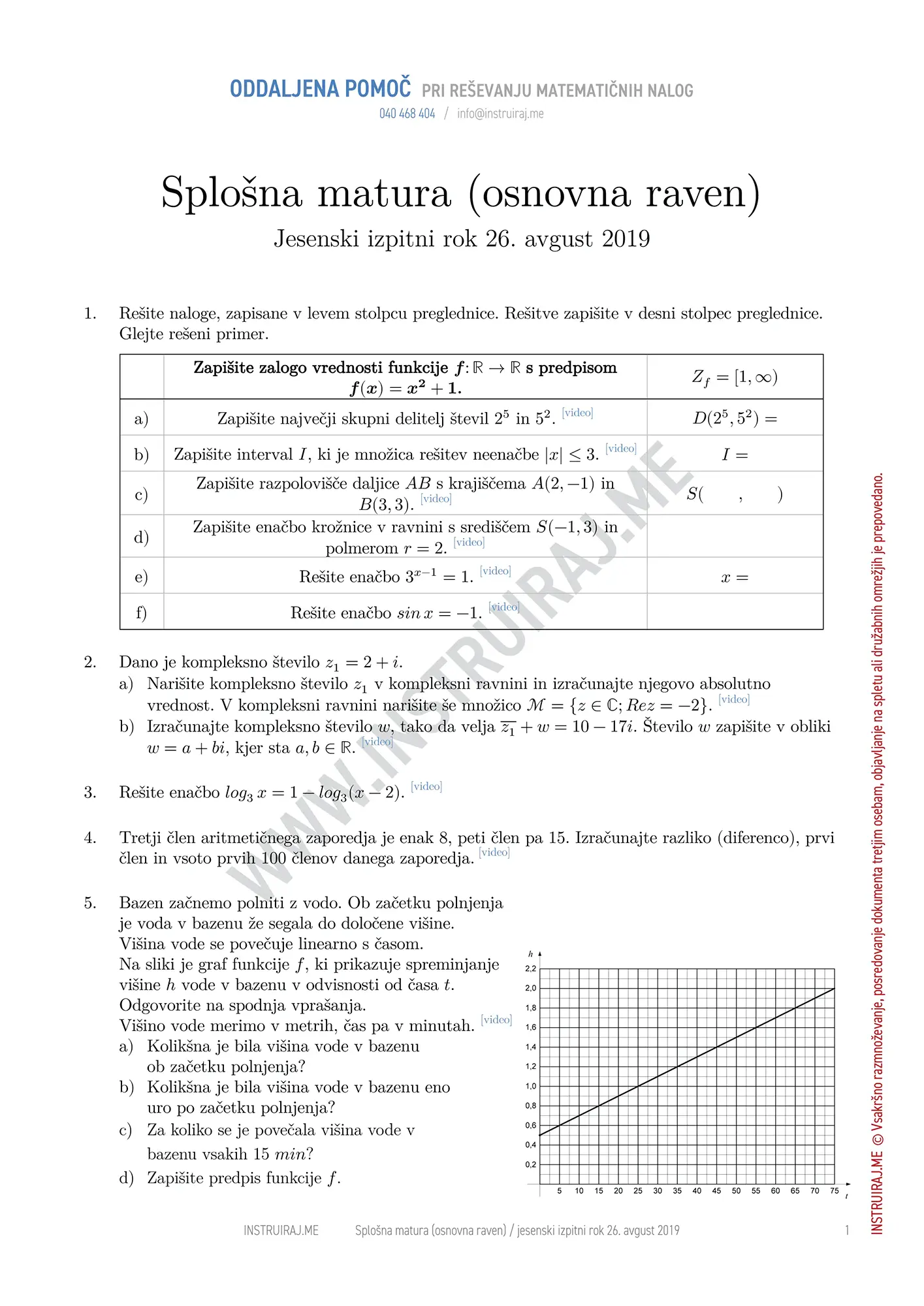 Splošna matura (osnovna raven): Splošna matura OR, jesenski izpitni rok 26. avgust 2019
