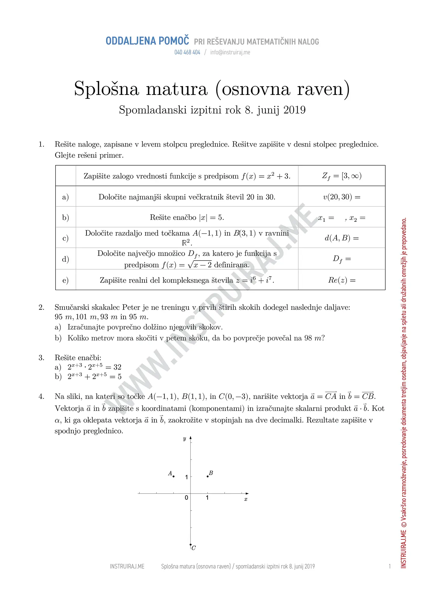 Splošna matura OR, spomladanski izpitni rok 8. junij 2019