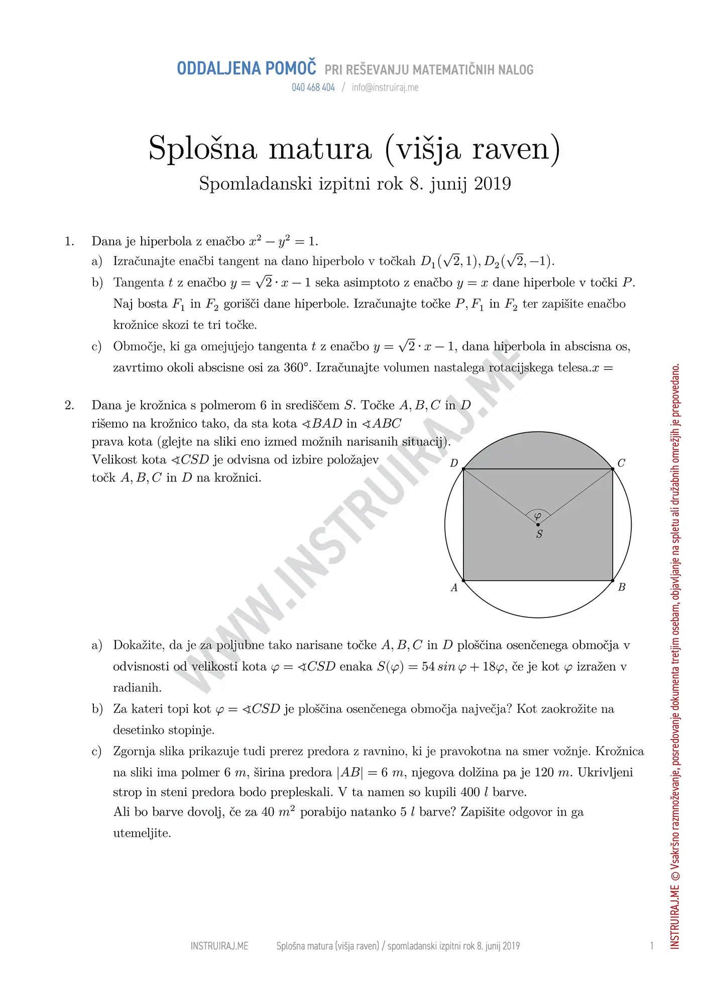 Splošna matura VR, spomladanski izpitni rok 8. junij 2019