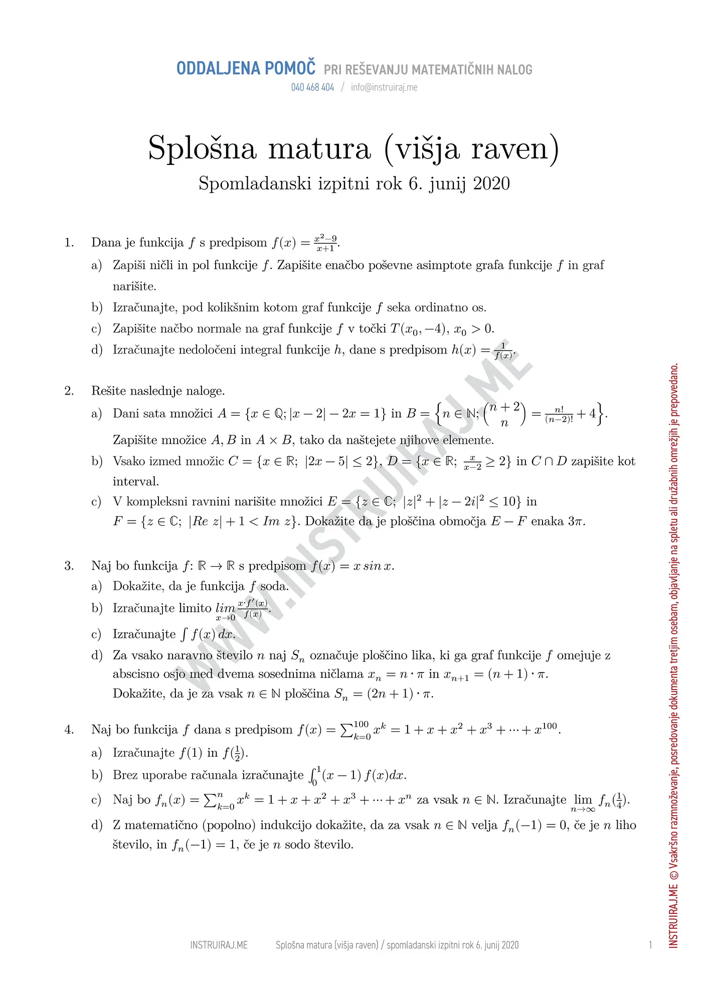 Splošna matura VR, spomladanski izpitni rok 6. junij 2020