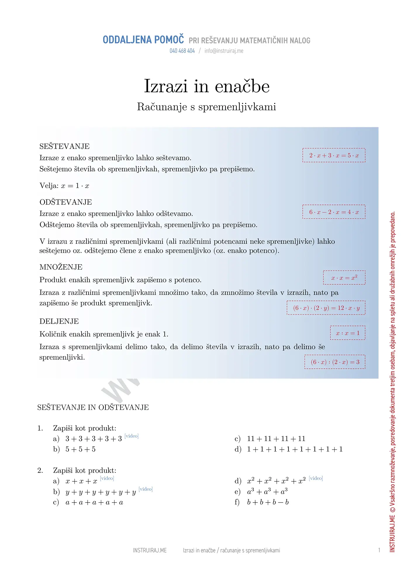 Računanje s spremenljivkami